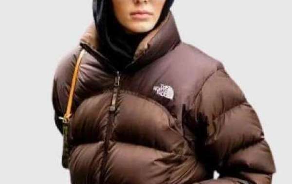 The North Face Brown Puffer Hooded Jacket On Sale