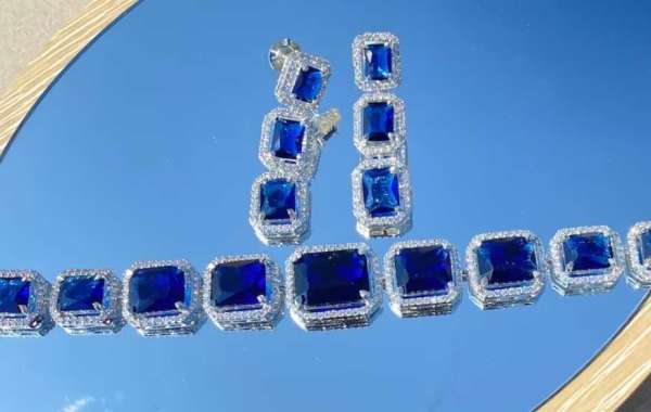 Sapphire Choker American Diamond Necklace Set
